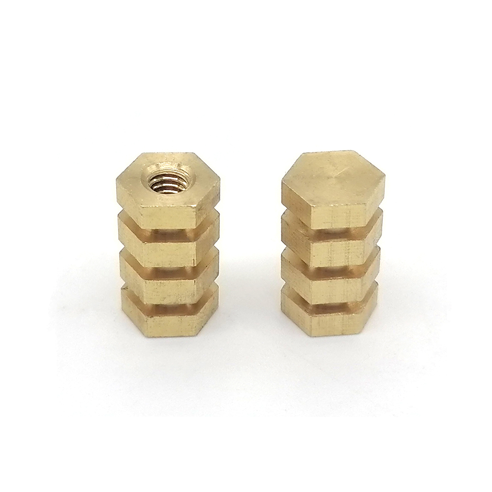 机加工非标数控8×15车削件六角铜嵌件黄铜嵌入件
